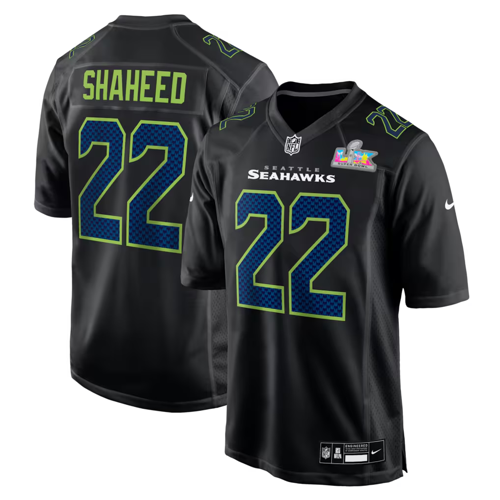 Men's Seattle Seahawks Rashid Shaheed  Black Super Bowl LX Patch Carbon Fashion Game Jersey