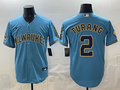 Men's Milwaukee Brewers Brice Turang #2 Light Blue Road Replica Jersey