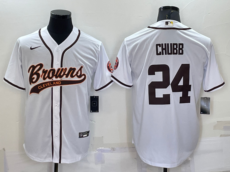Men's Cleveland Browns Nick Chubb White Game Jersey Joint Edition