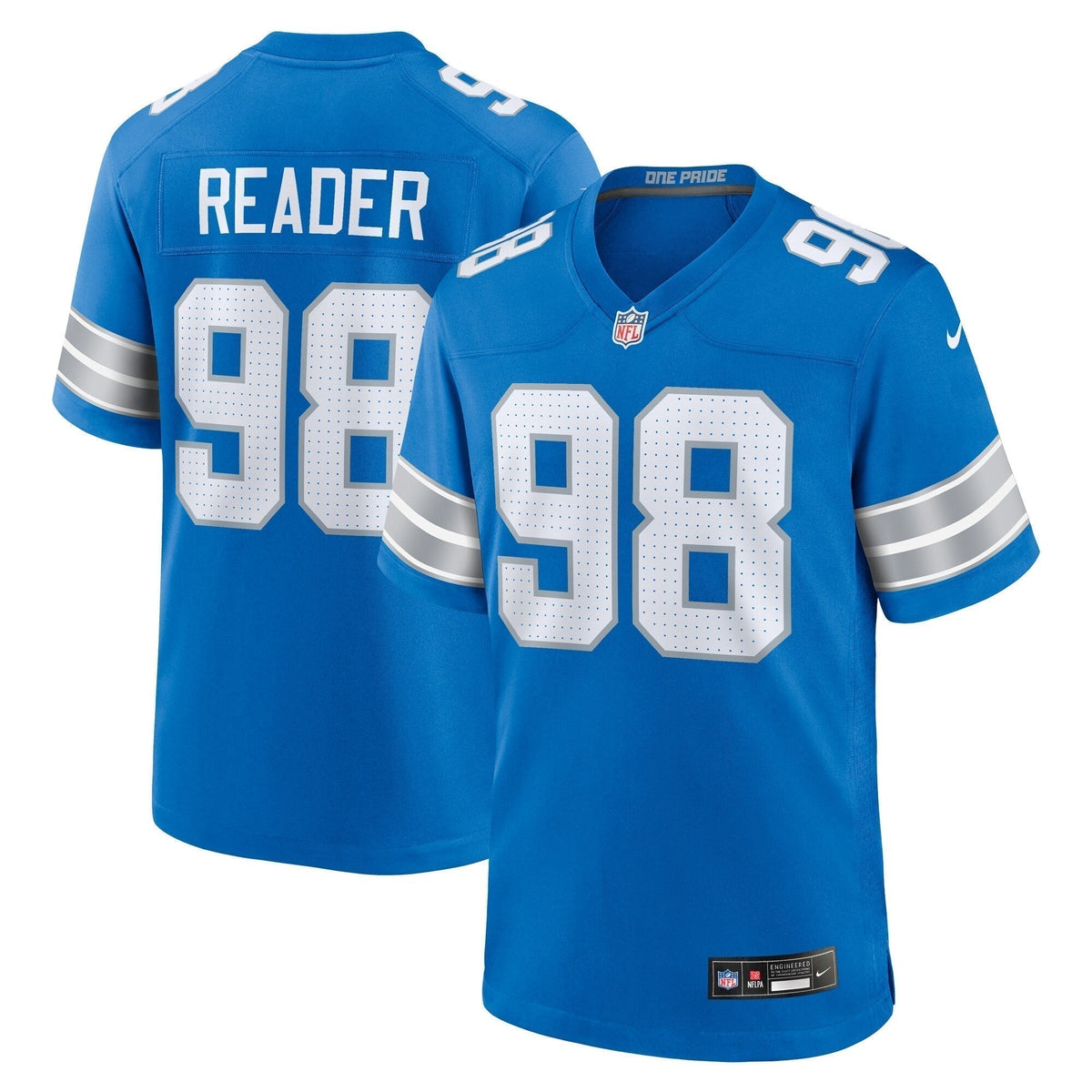 D.J. Reader Detroit Lions  Team Game Jersey -  Blue