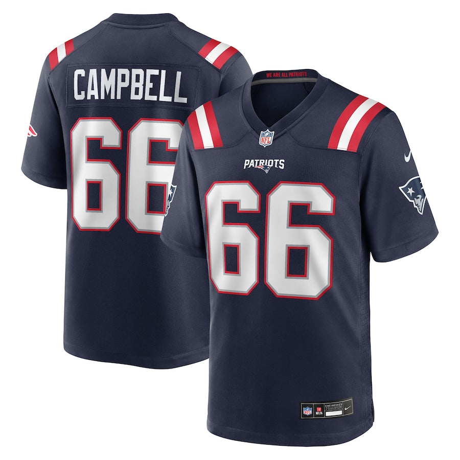 Men's New England Patriots Will Campbell Navy 2025 NFL Draft First Round Pick Game Jersey
