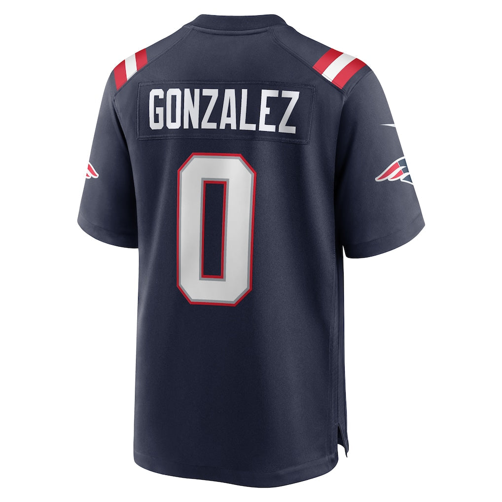 NE.Patriots #0 Christian Gonzalez Navy Team Game Jersey