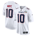 Men's New England Patriots Drake Maye White Super Bowl LX Patch Tundra Fashion Game Jersey