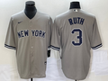 Men's New York Yankees1 Babe Ruth #3 Gray Replica Player Jersey