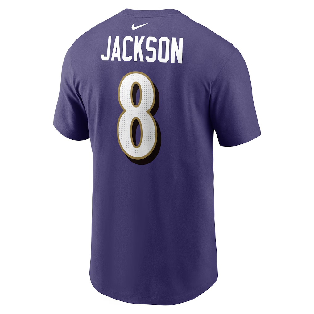 Men's Baltimore Ravens Lamar Jackson  Purple Player Name & Number T-Shirt