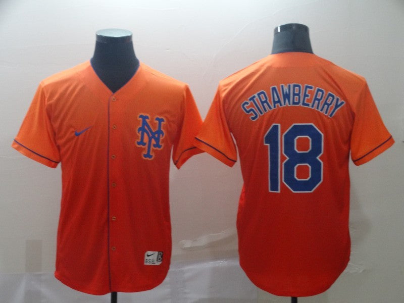 Men's New York Mets1 Darryl Strawberry #18 Orange Replica Baseball Jersey
