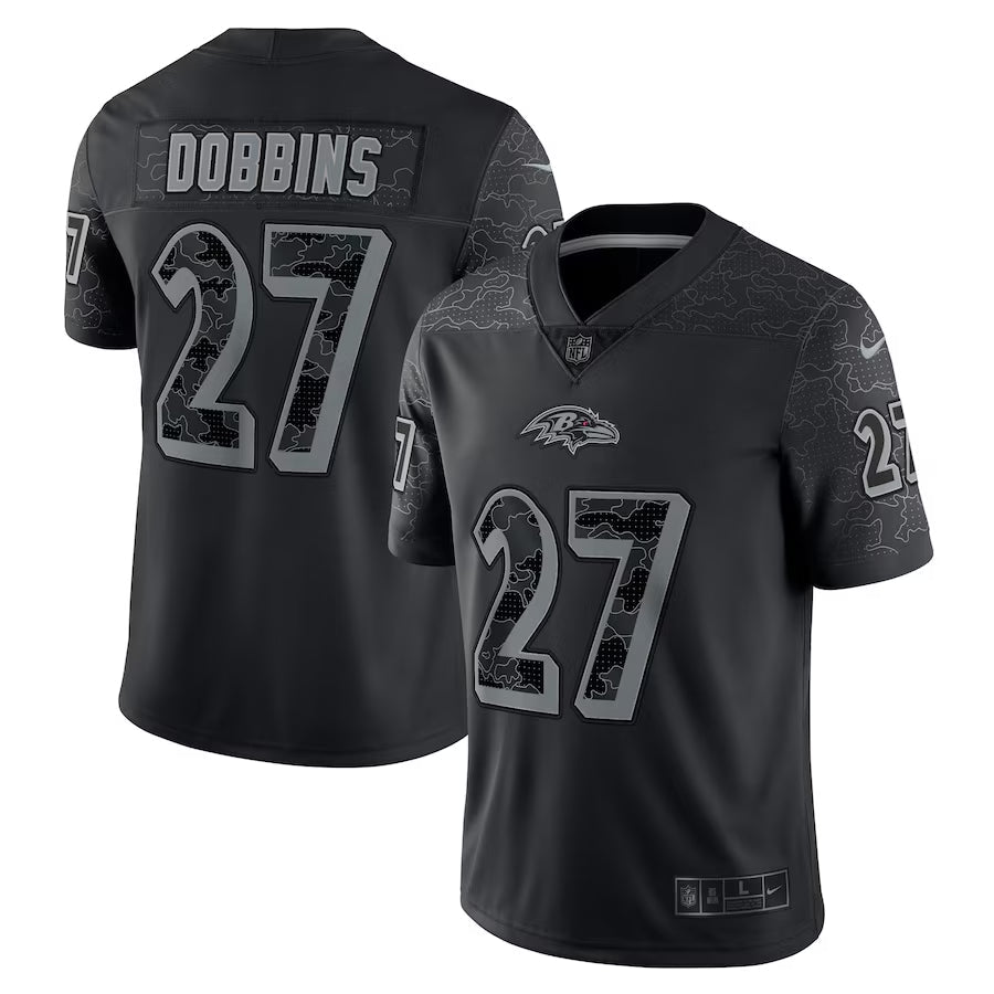Men's  J.K. Dobbins Black Baltimore Ravens RFLCTV Limited Jersey