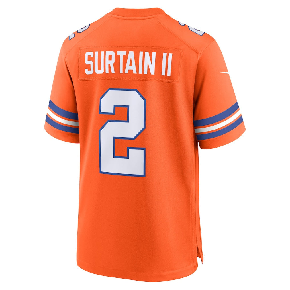 D.Broncos #2 Patrick Surtain II Orange Mile High Collection 1977 Throwback Player Game Jersey