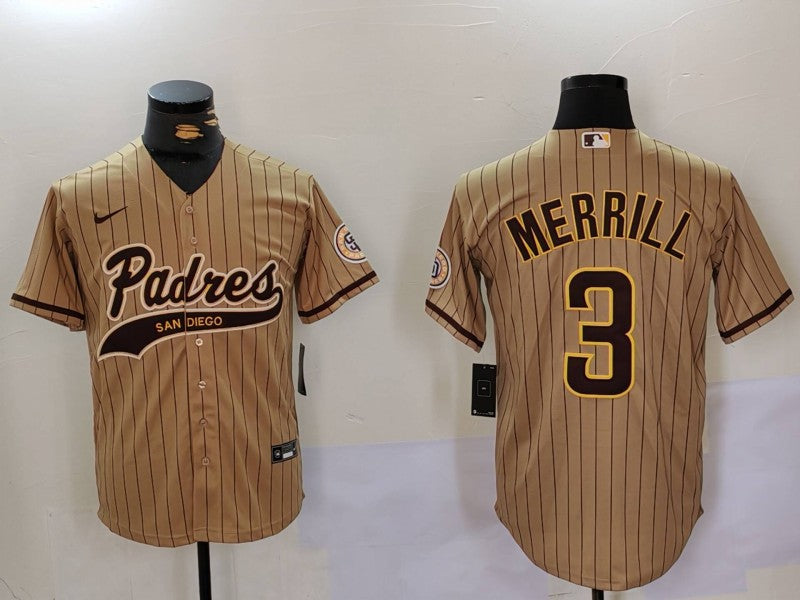Men's San Diego Padres Jackson Merrill Tan Alternate Replica Player Jersey