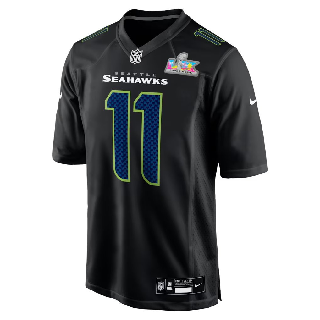 Men's Seattle Seahawks Jaxon Smith-Njigba  Black Super Bowl LX Patch Carbon Fashion Game Jersey
