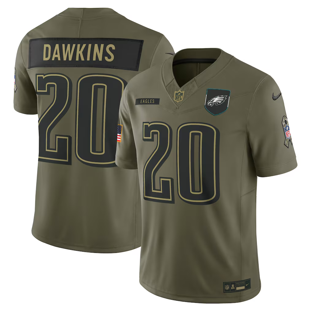 Men's Philadelphia Eagles Brian Dawkins  Olive 2025 Salute to Service Retired Limited Jersey