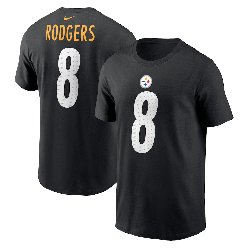 Men's Pittsburgh Steelers Aaron Rodgers  Black Name & Number T-Shirt