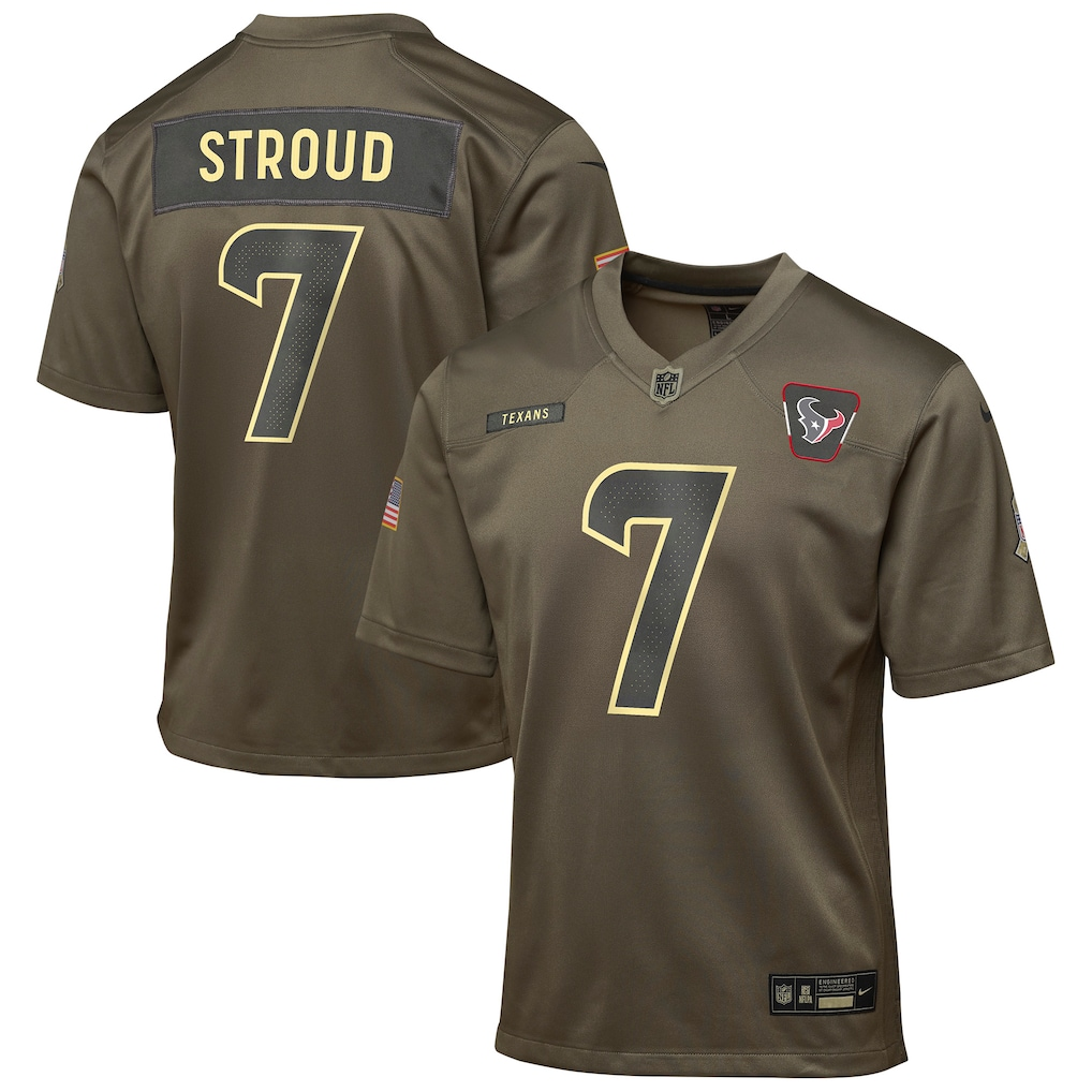 Youth Houston Texans C.J. Stroud  Olive 2025 Salute to Service Game Jersey