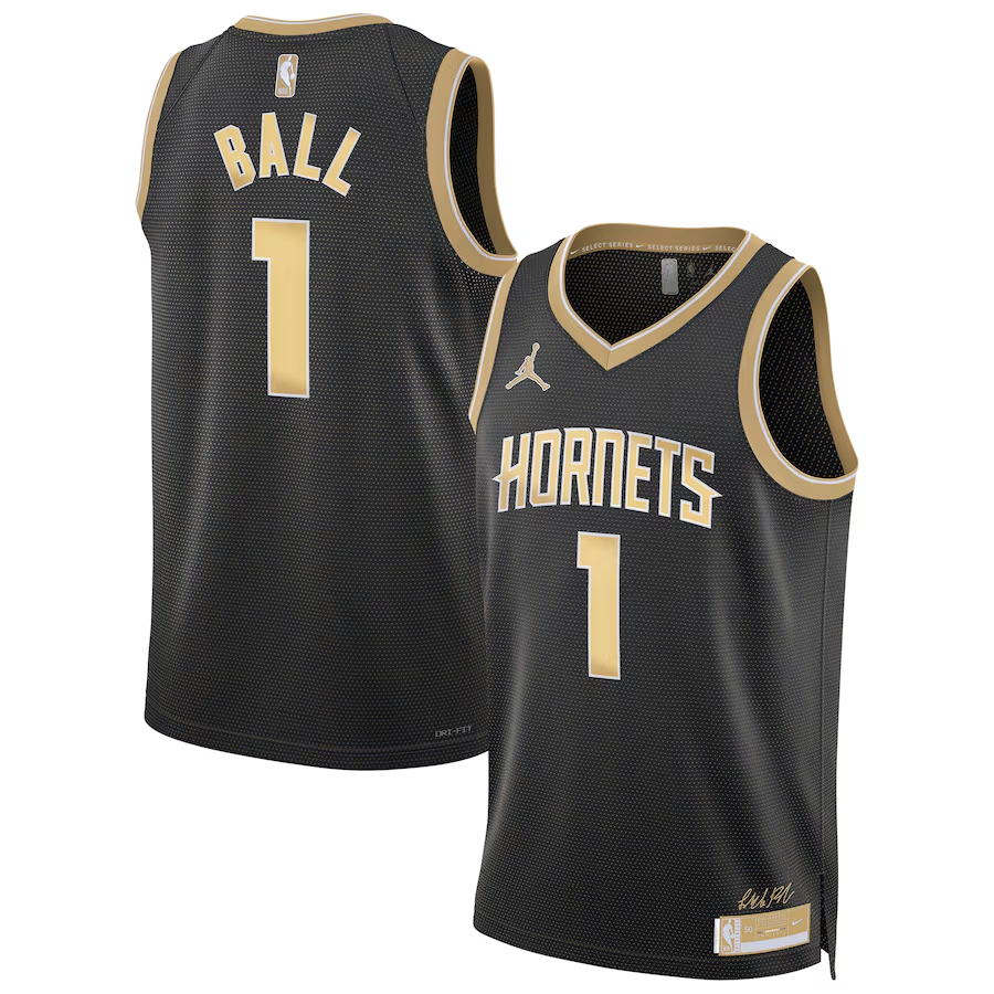24 Hornets #1 Ball black and gold jersey