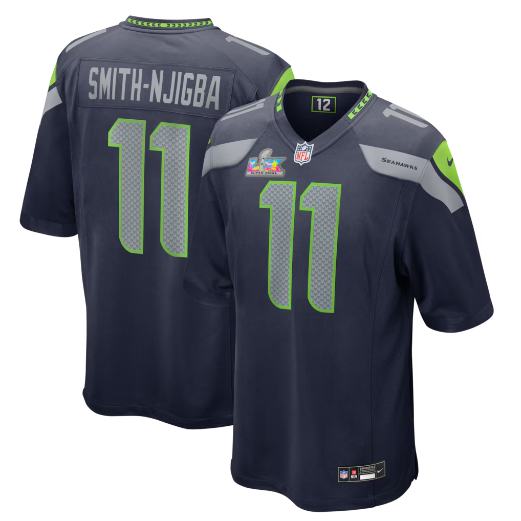 Men's Seattle Seahawks Jaxon Smith-Njigba  College Navy Super Bowl LX Patch Game Jersey