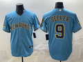 Men's Milwaukee Brewers Bob Uecker #9 Light Blue Road Replica Jersey