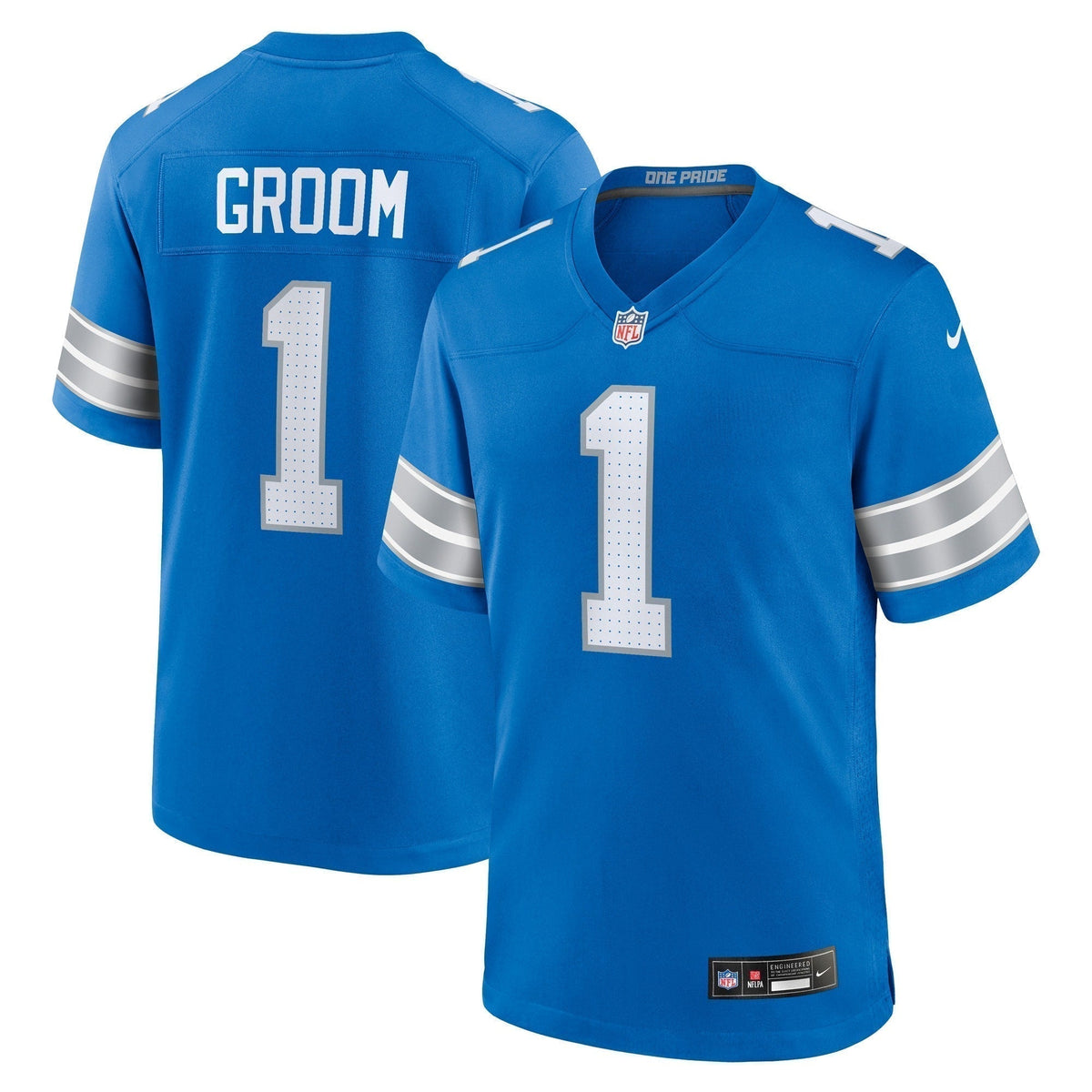 Number 1 Groom Detroit Lions  Game Jersey - Blue