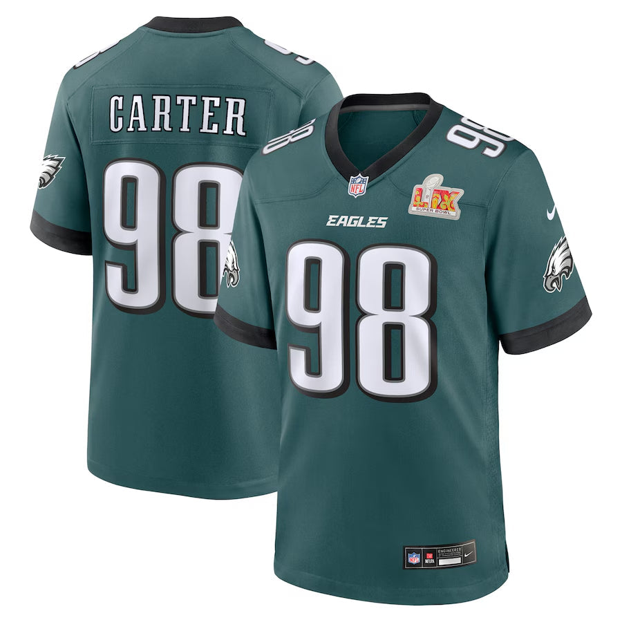 Men's Philadelphia Eagles Jalen Carter  Midnight Green Super Bowl LIX Game Jersey