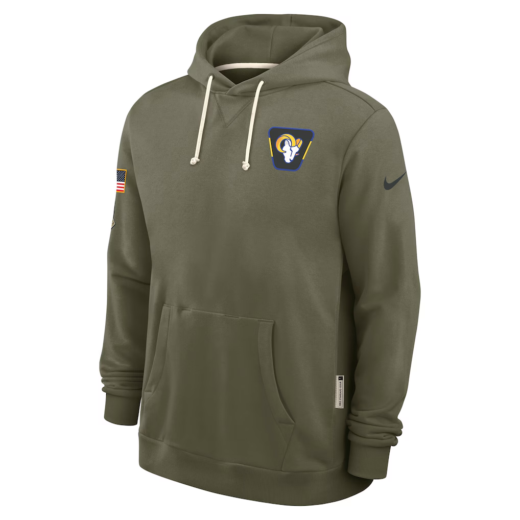 Men's Los Angeles Rams  Olive 2025 Salute to Service Sideline Standard Issue Dri-FIT Hoodie