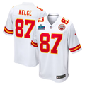 Men's Kansas City Chiefs Travis Kelce White Super Bowl LVII Patch Away Game Jersey
