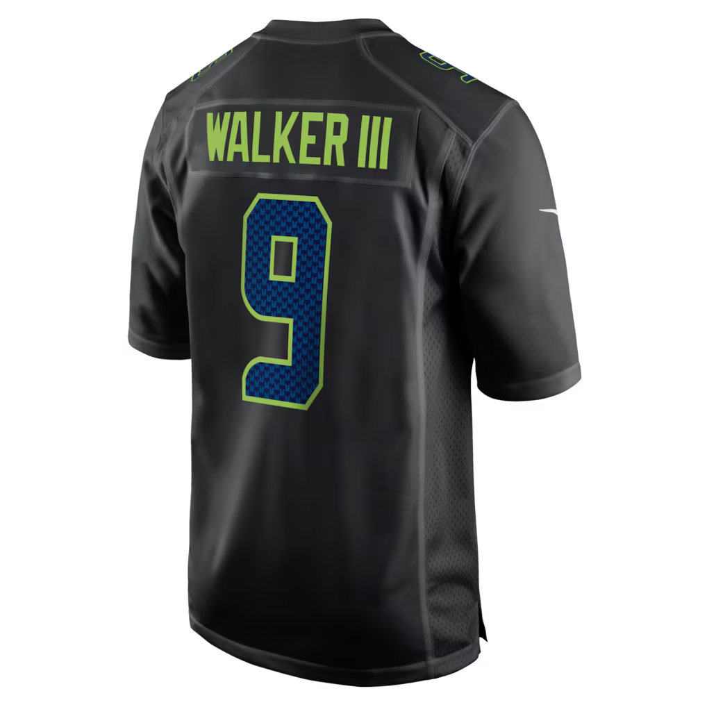 Men's Seattle Seahawks Kenneth Walker III  Black Super Bowl LX Patch Carbon Fashion Game Jersey