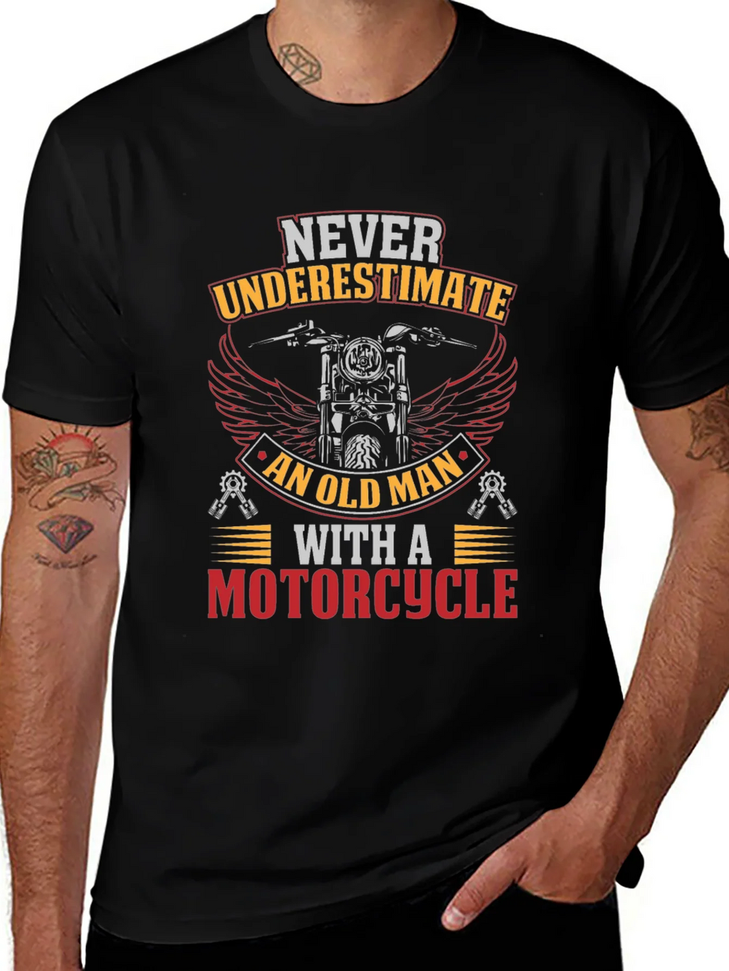 Never Underestimate Old Man Motorcycle Graphic T-Shirt