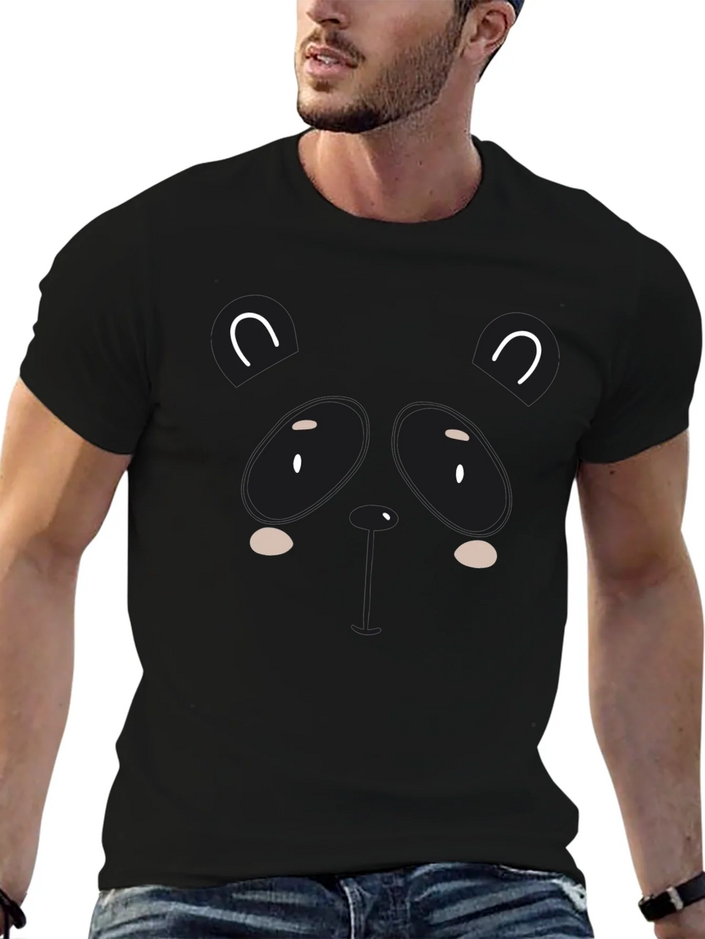 Cute Panda Graphic Black T-Shirt