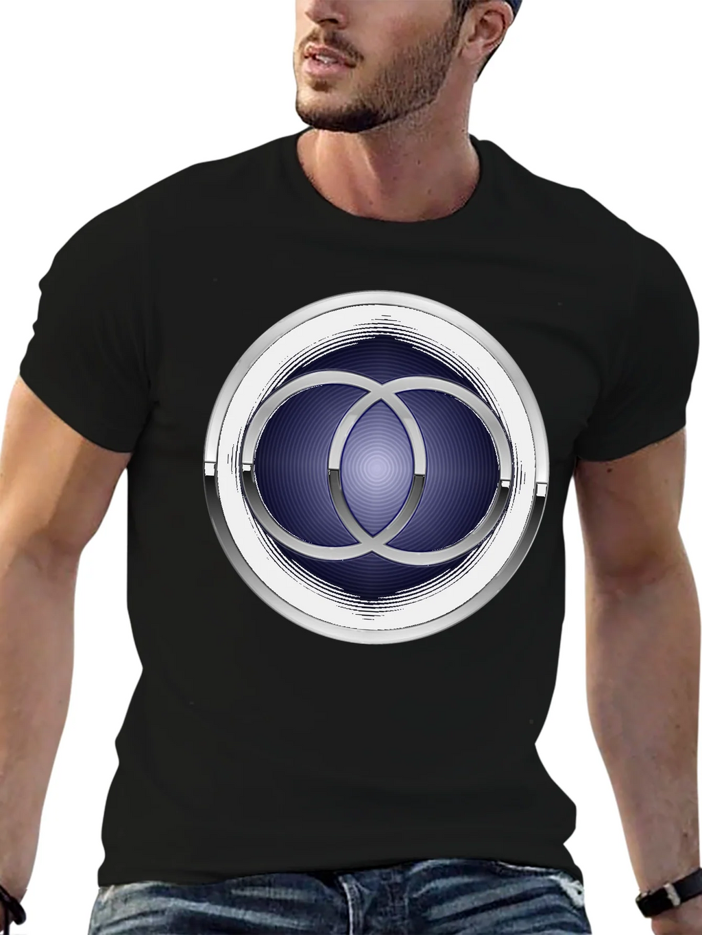 Abstract Circle Design Black T-Shirt