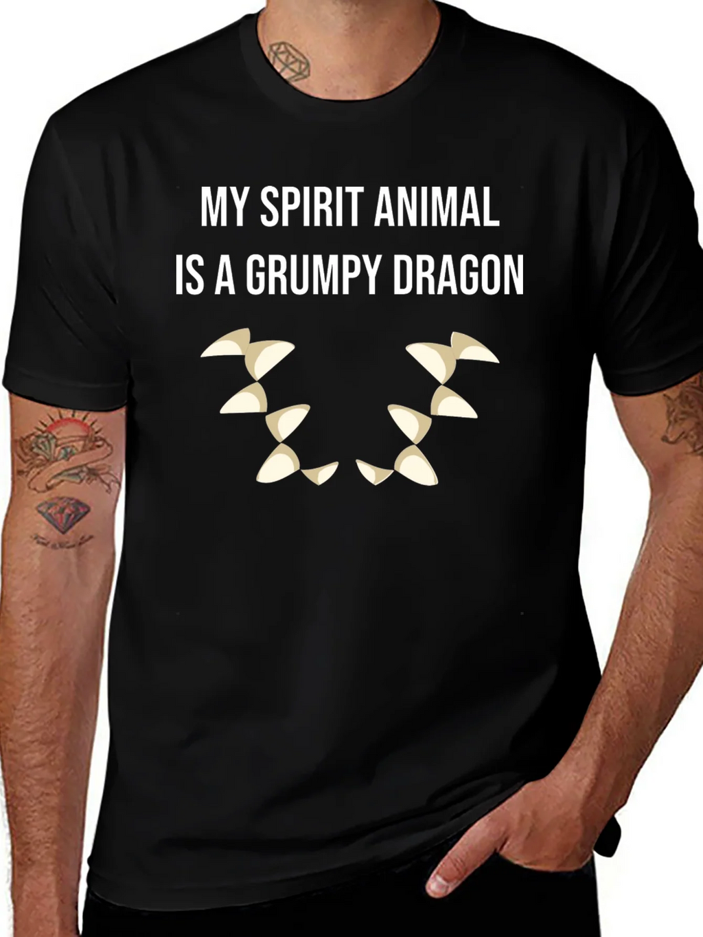 Grumpy Dragon Spirit Animal T-Shirt - Black