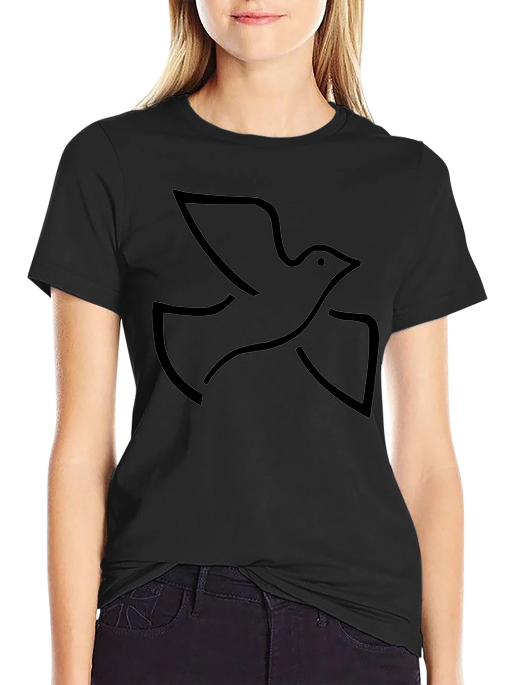 Black Graphic Tee - Minimalist Dove Design