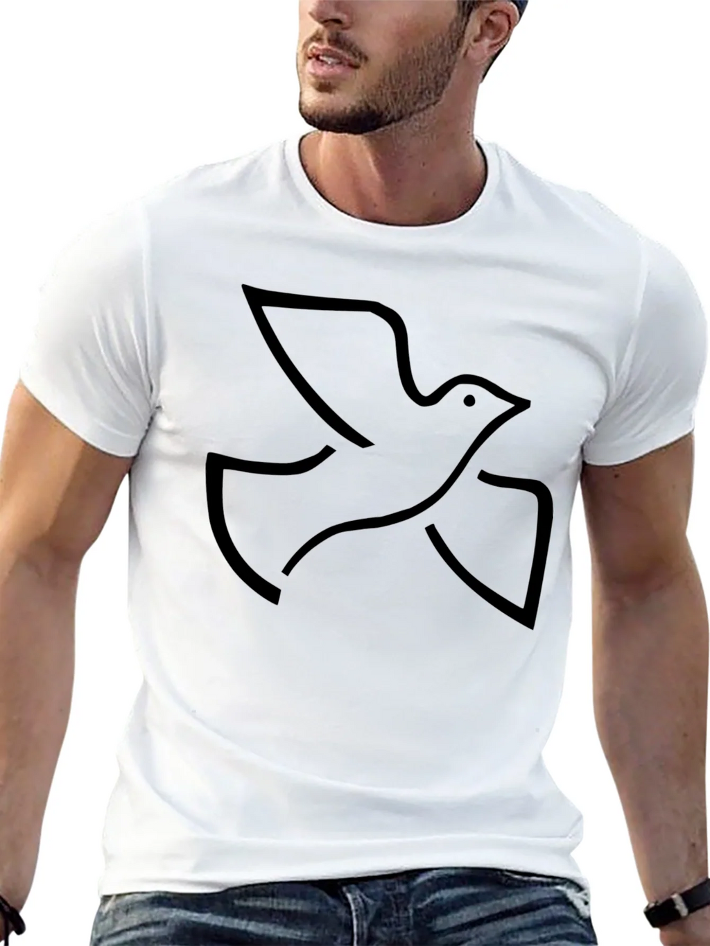 Black Graphic Tee - Minimalist Dove Design