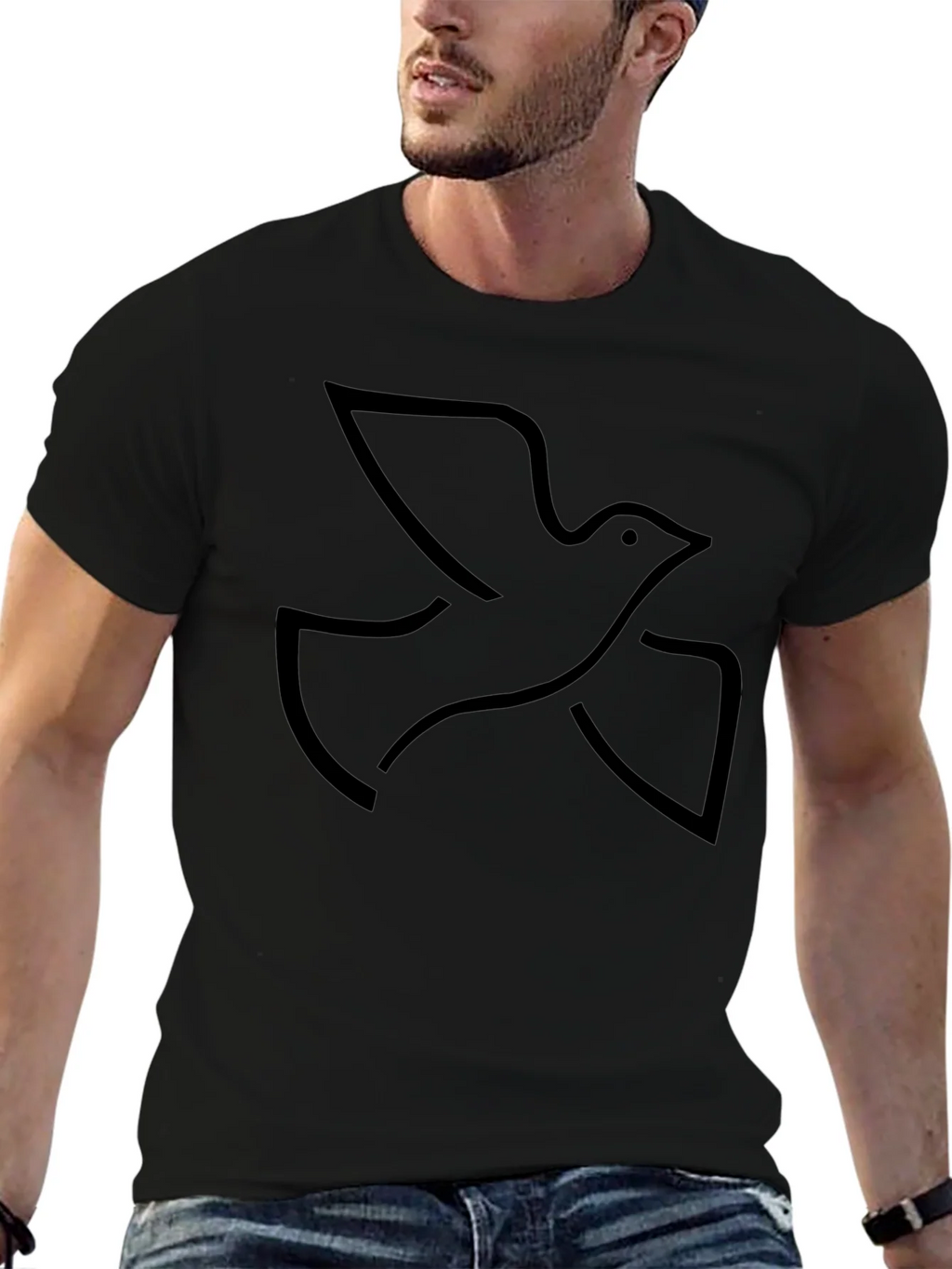 Black Graphic Tee - Minimalist Dove Design
