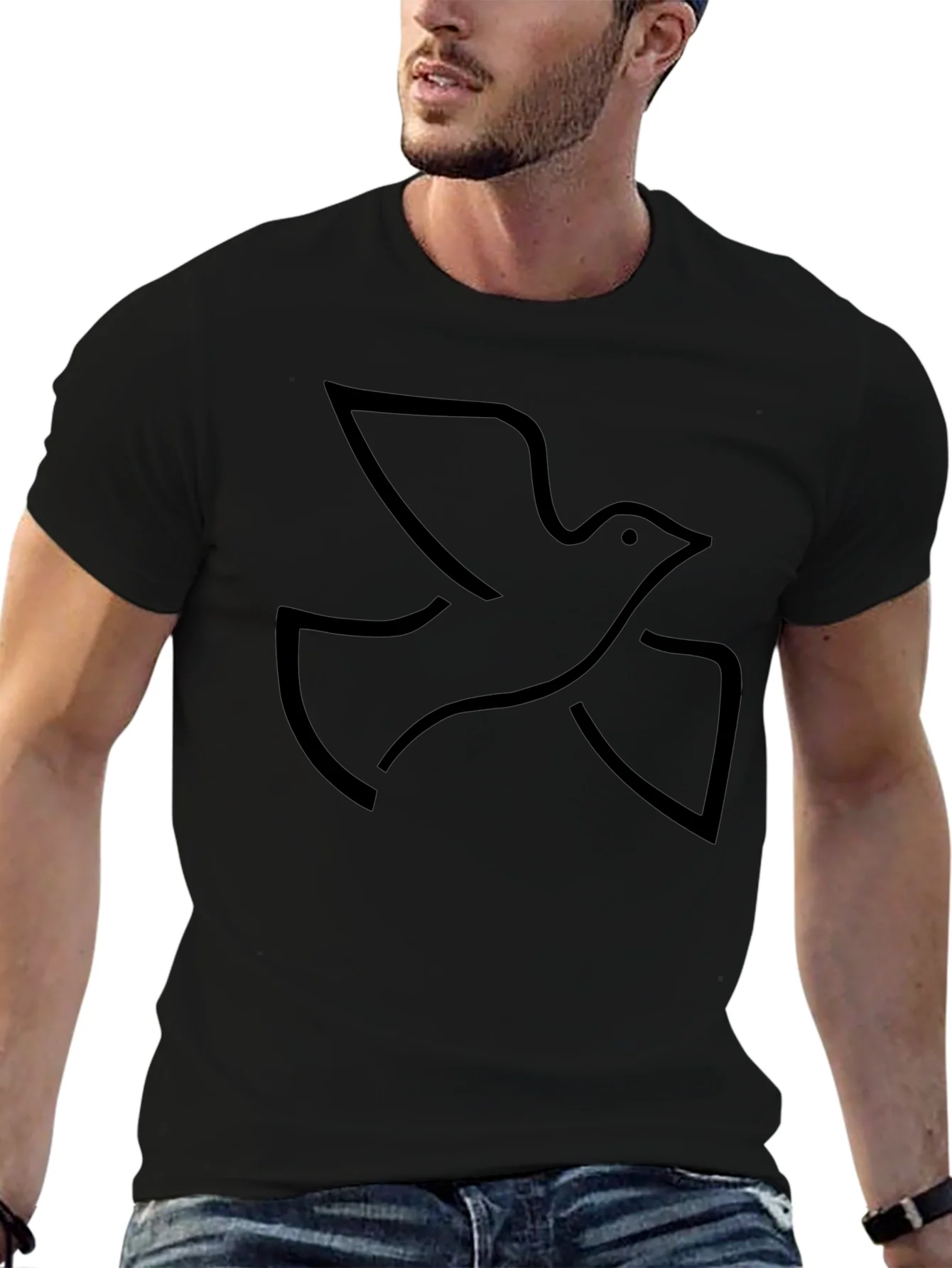 Black Graphic Tee - Minimalist Dove Design