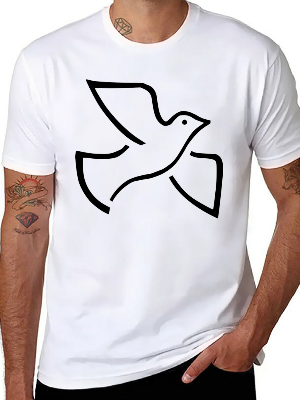 Black Graphic Tee - Minimalist Dove Design