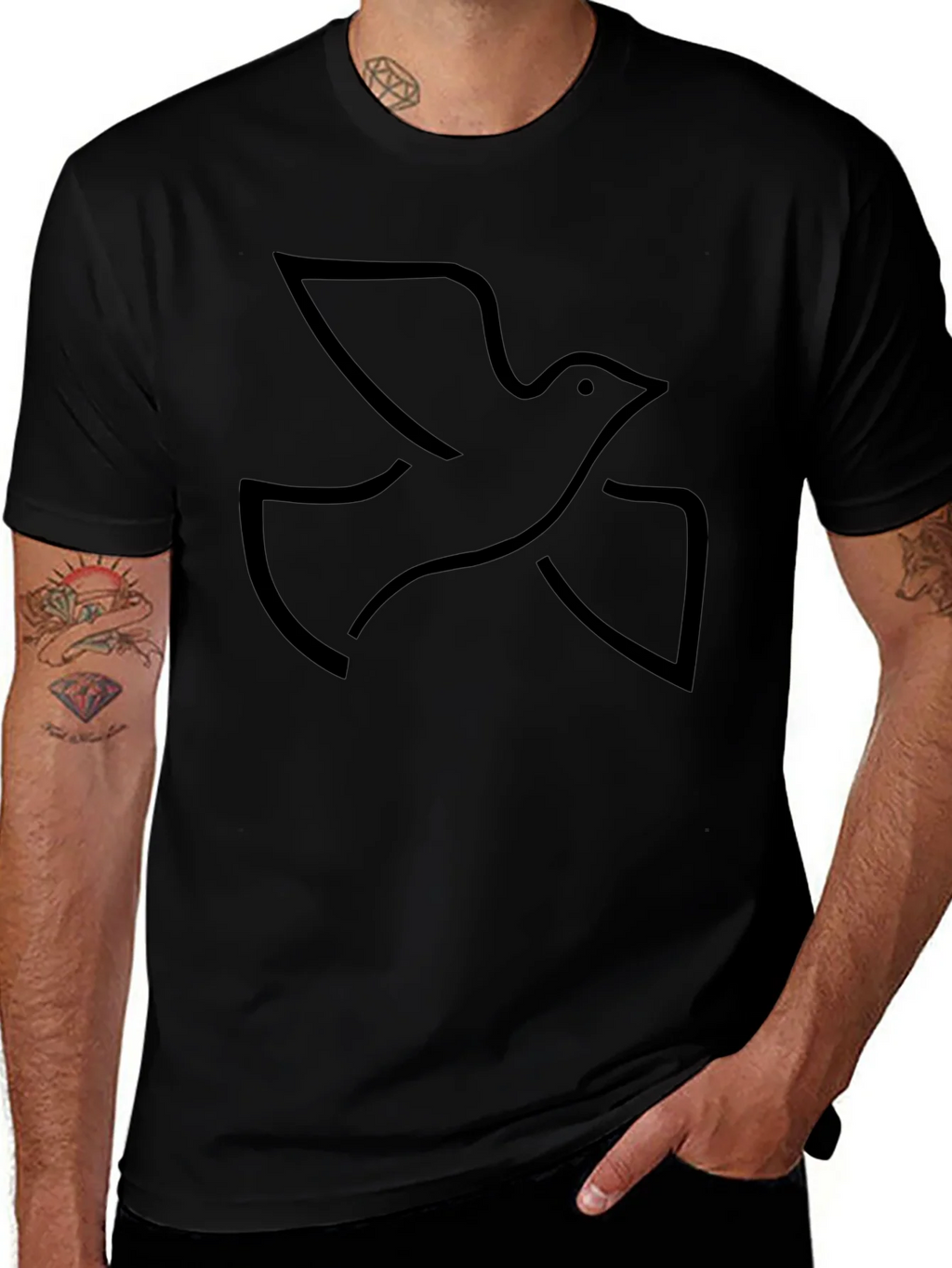 Black Graphic Tee - Minimalist Dove Design