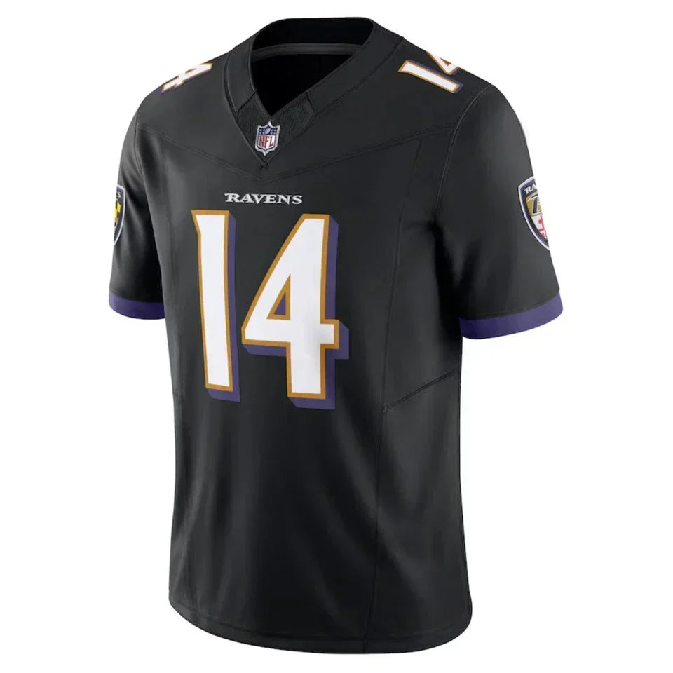 Men's Ravens #14 Kyle Hamilton Purple/Black/White Game Limited Stitched Jersey