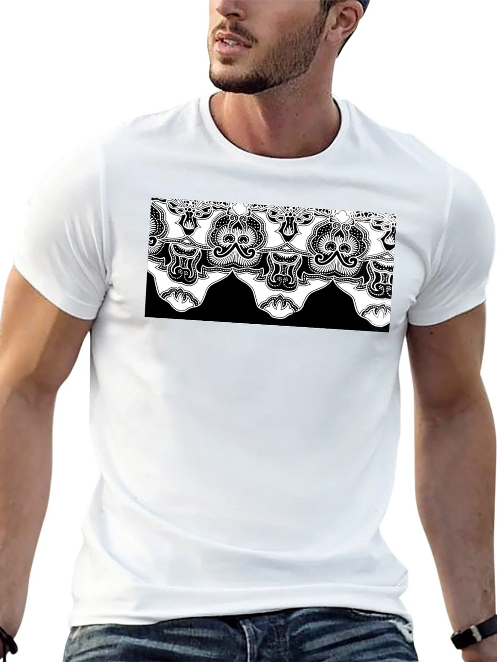 Ornate Lace Design Black T-Shirt